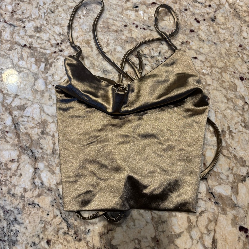 Gold Satin stretch Women's crop top